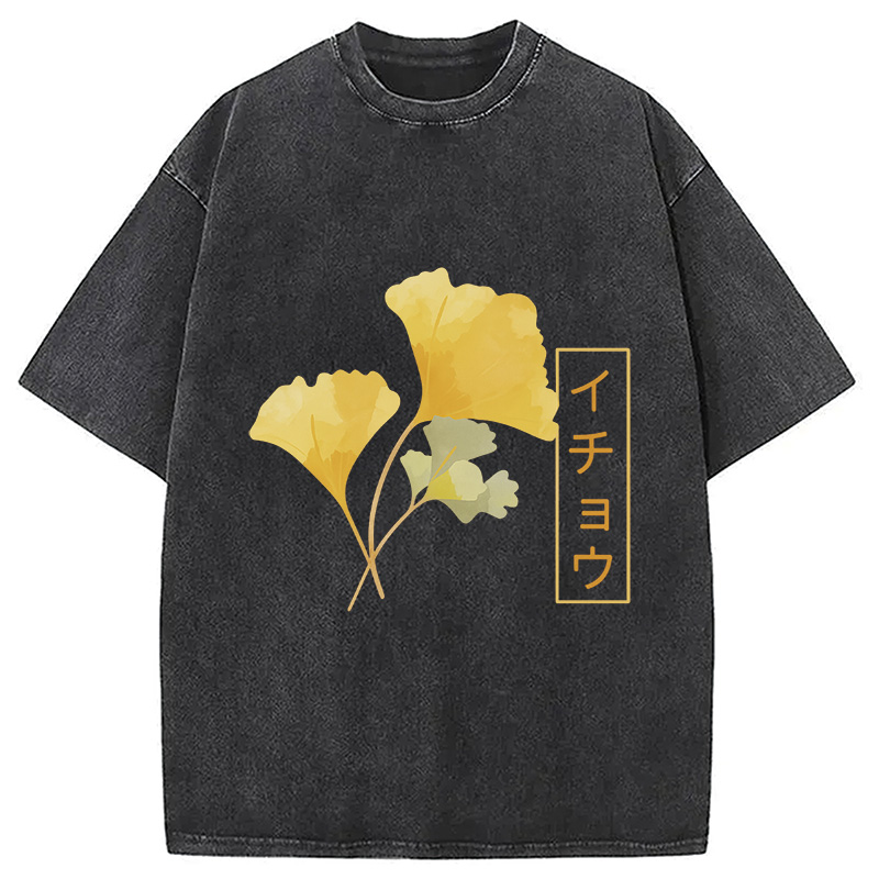Modecanvas Japanese Aesthetic Ginkgo Leaf Washed T-Shirt