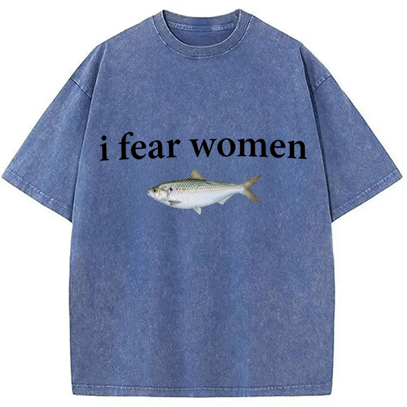 Modecanvas Fish Fear Women DTG Printing Washed T-Shirt