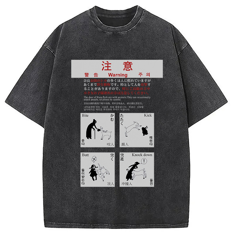 Modecanvas Beware of the Hungry Deer Washed T-Shirt