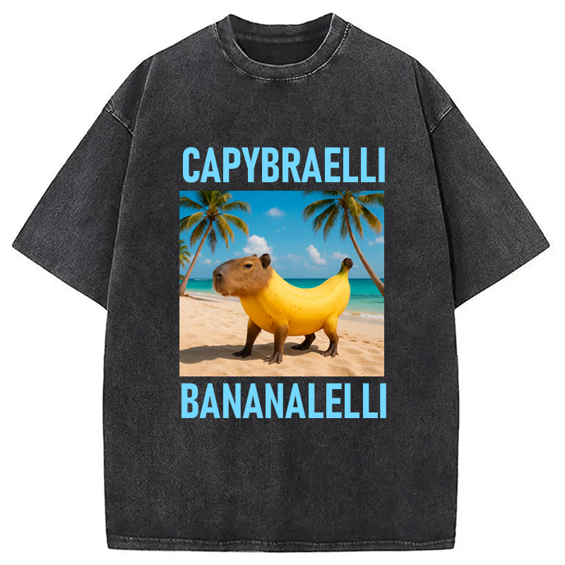 Modecanvas Capybara Banana Brainrot Washed T-Shirt
