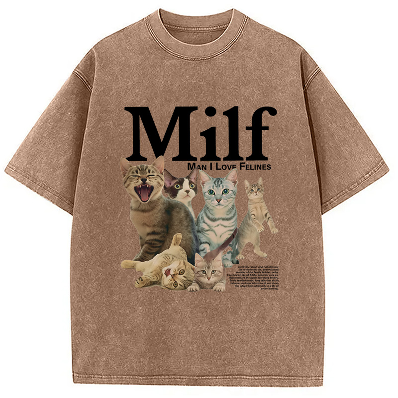 Modecanvas Man I Love Felines Cat Washed T-Shirt