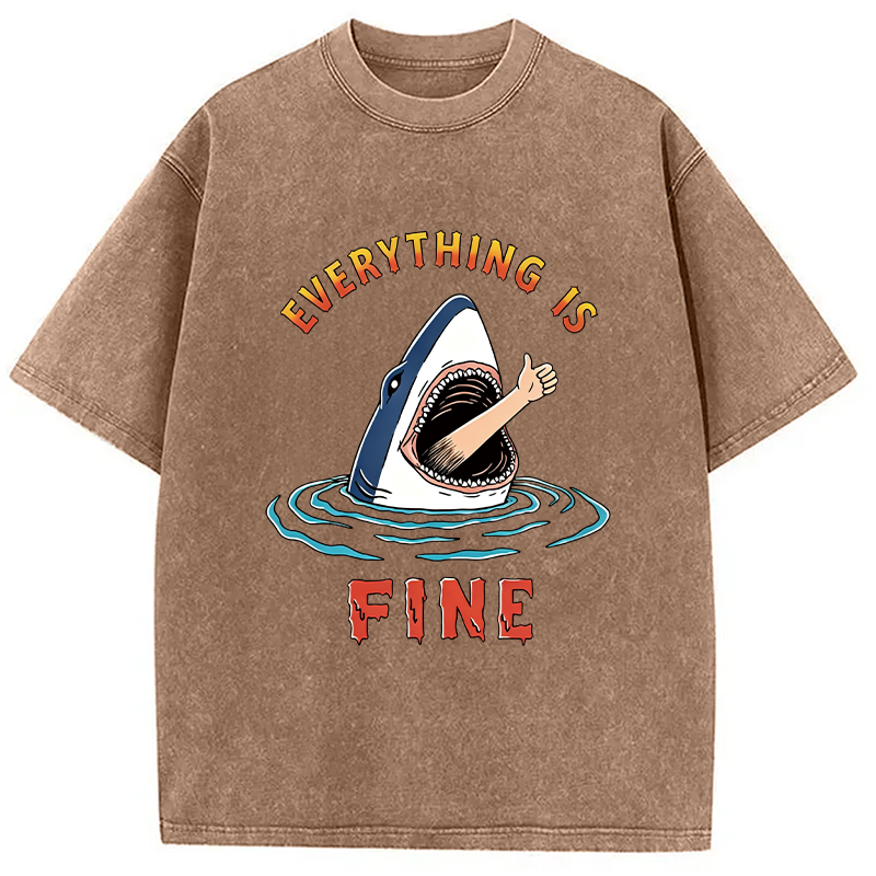 Modecanvas Everything Is Fine Shark DTG Printing Washed T-Shirt