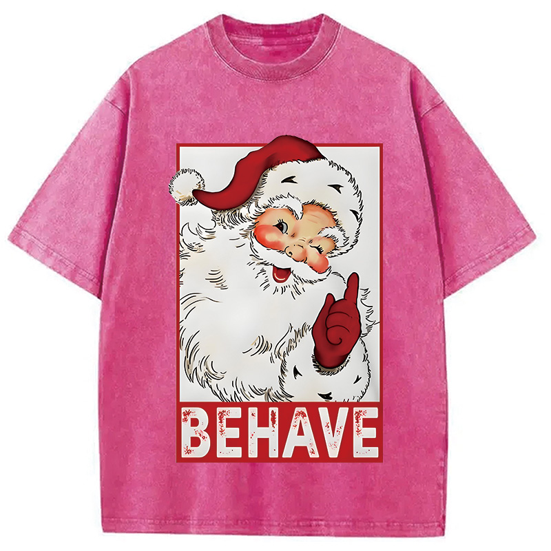 Modecanvas Christmas Santa Behave Funny Washed T-Shirt