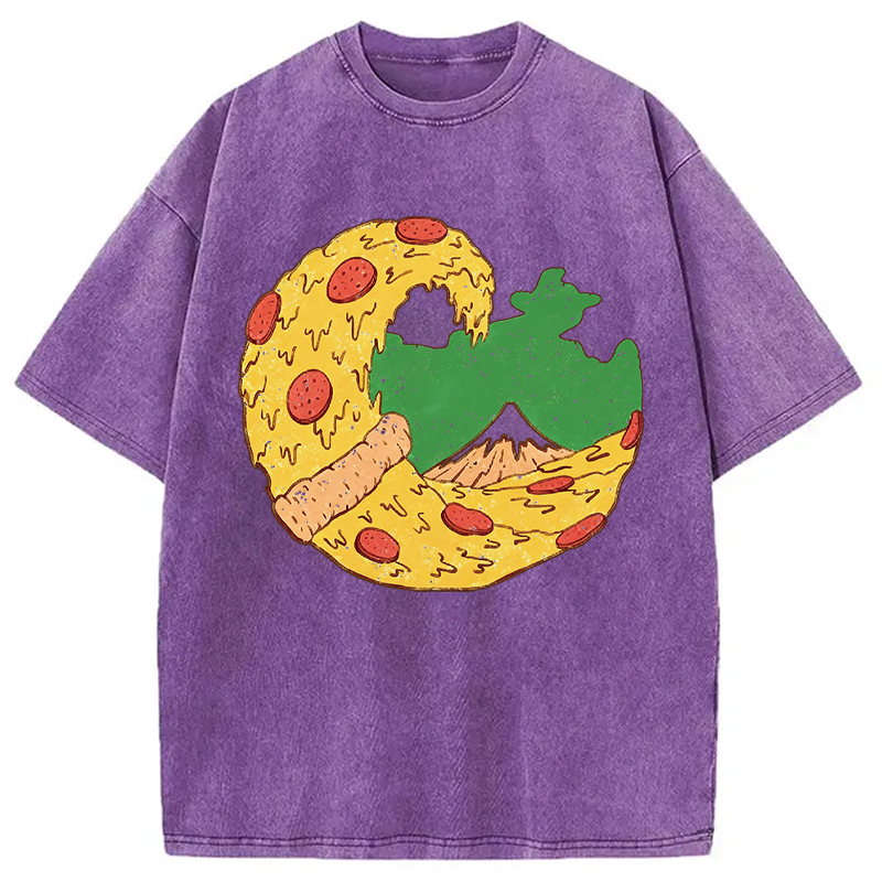 Modecanvas The Great Pizza of Kanagawa DTG Printing Washed T-Shirt