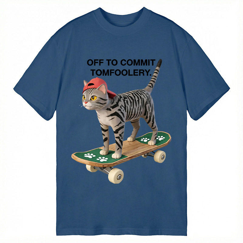 Modecanvas Skateboarding Cat Funny Meme DTG Printing Classic T-Shirt-modecanvas