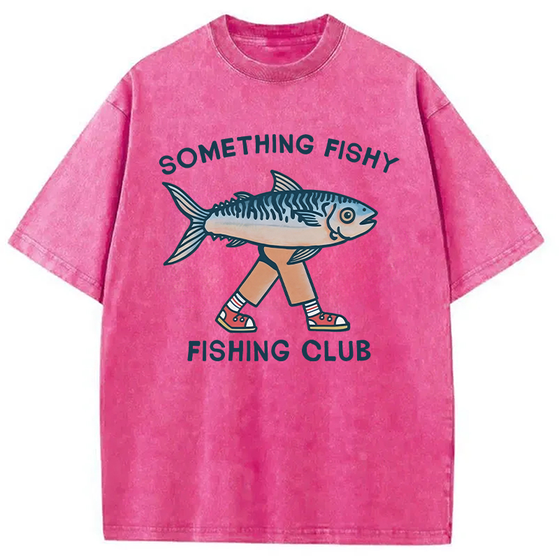Modecanvas Something Fishy Fishing Club DTG Printing Washed T-Shirt