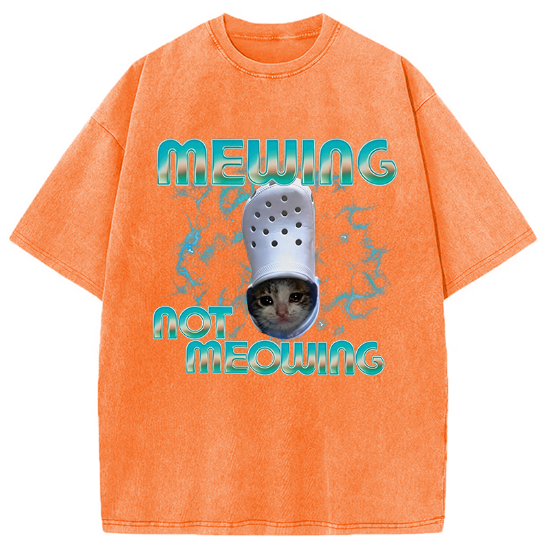 Modecanvas Mewing Not Meowing Cat Ironic DTG Printing Washed T-Shirt