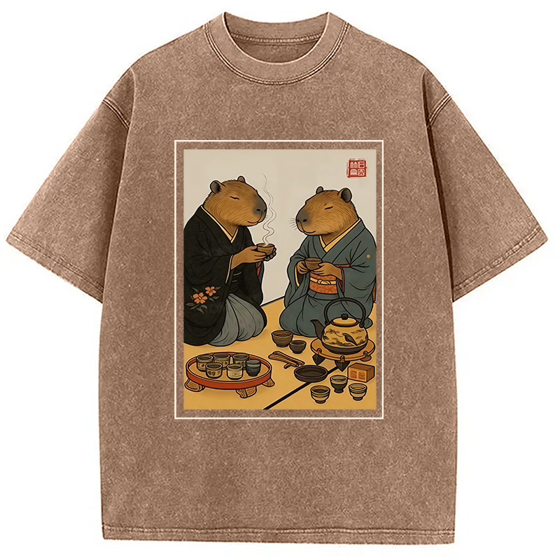 Modecanvas Capybara Tea Ceremony Washed T-Shirt