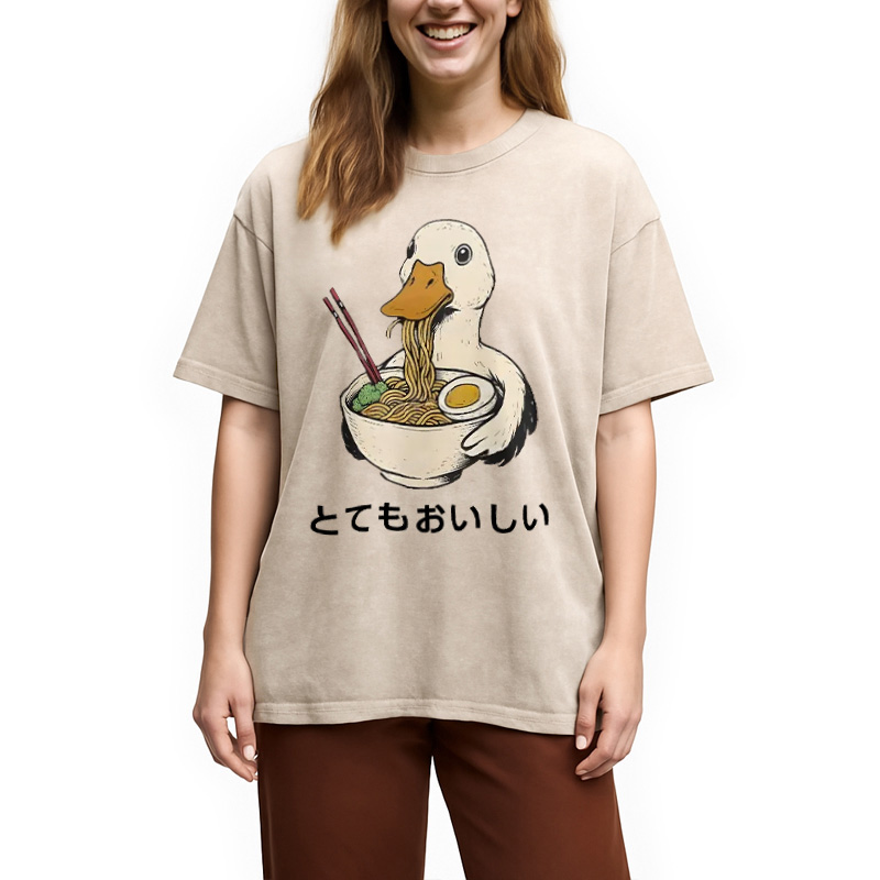 Modecanvas Goose Eating Delicious Ramen Washed T-Shirt