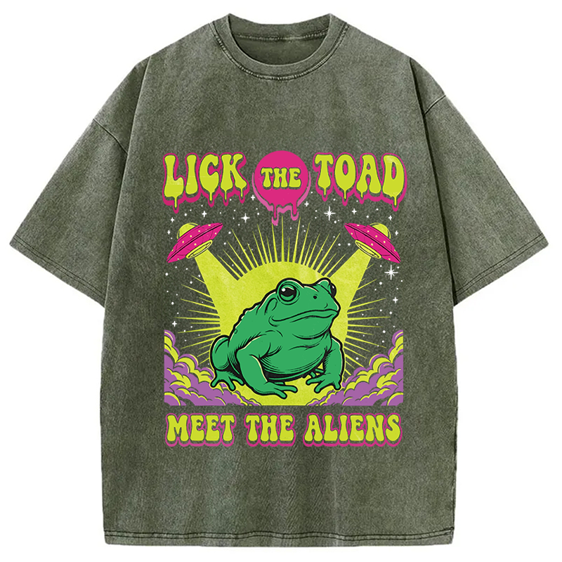 Modecanvas Lick The Toad Frog Meme DTG Printing Washed T-Shirt