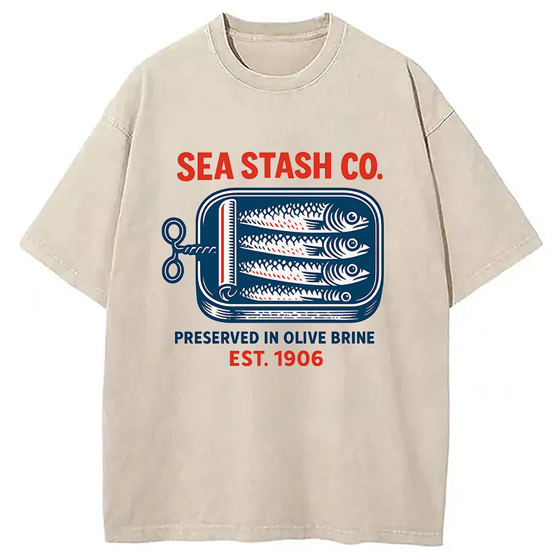 Modecanvas Funny Vintage Sardine Can Washed T-Shirt