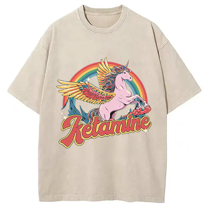 Modecanvas Ketamine Horse DTG Printing Washed T-Shirt