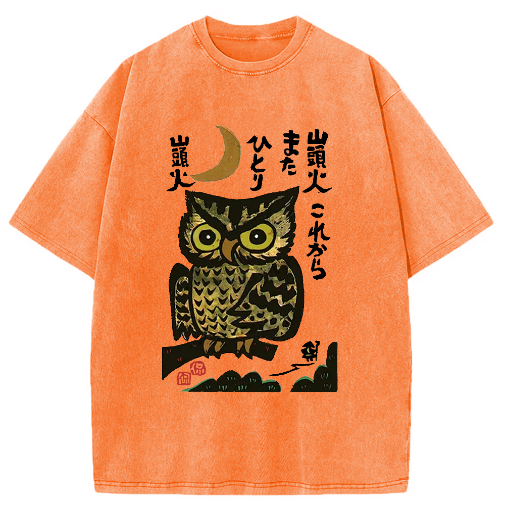 Modecanvas Woodcut Owl Washed T-Shirt