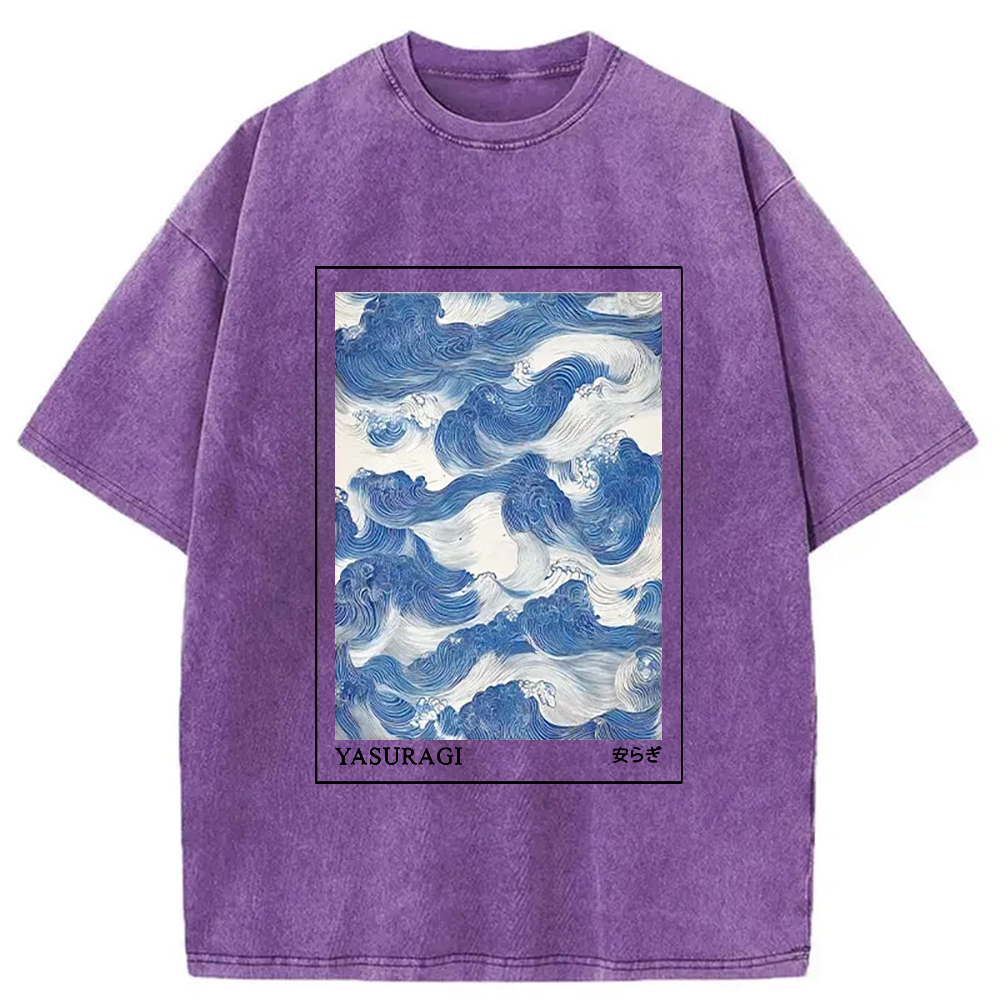 Modecanvas Japanese Retro Art Wave Washed T-Shirt