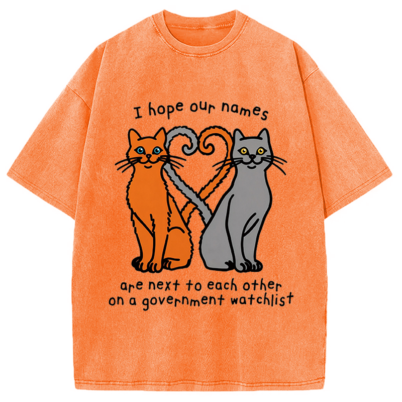 Modecanvas I Hope Our Names Are Next To Each Other Cat Meme DTG Printing Washed T-Shirt