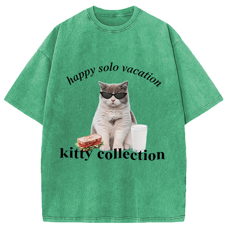 Modecanvas Happy Solo Vacation Kitty Collection DTG Printing Washed T-Shirt