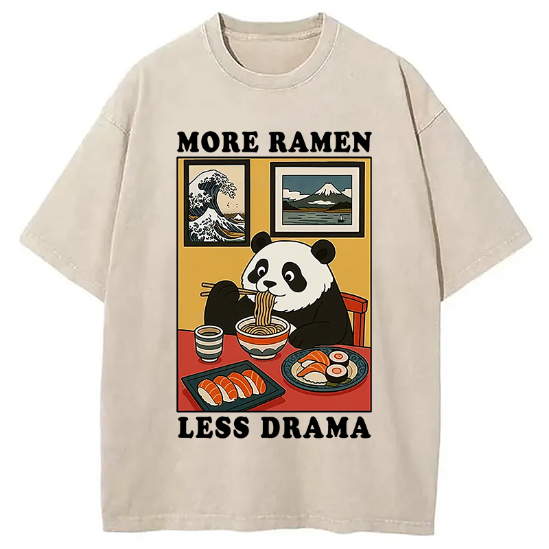 Modecanvas More Ramen Less Drama Panda Washed T-Shirt