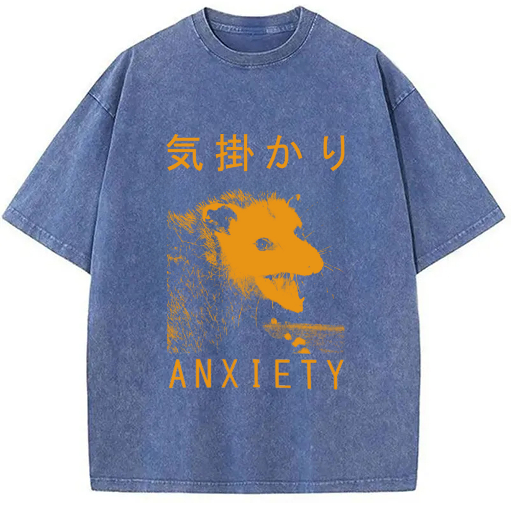 Modecanvas Anxiety Japanese Opossum Washed T-Shirt-modecanvas