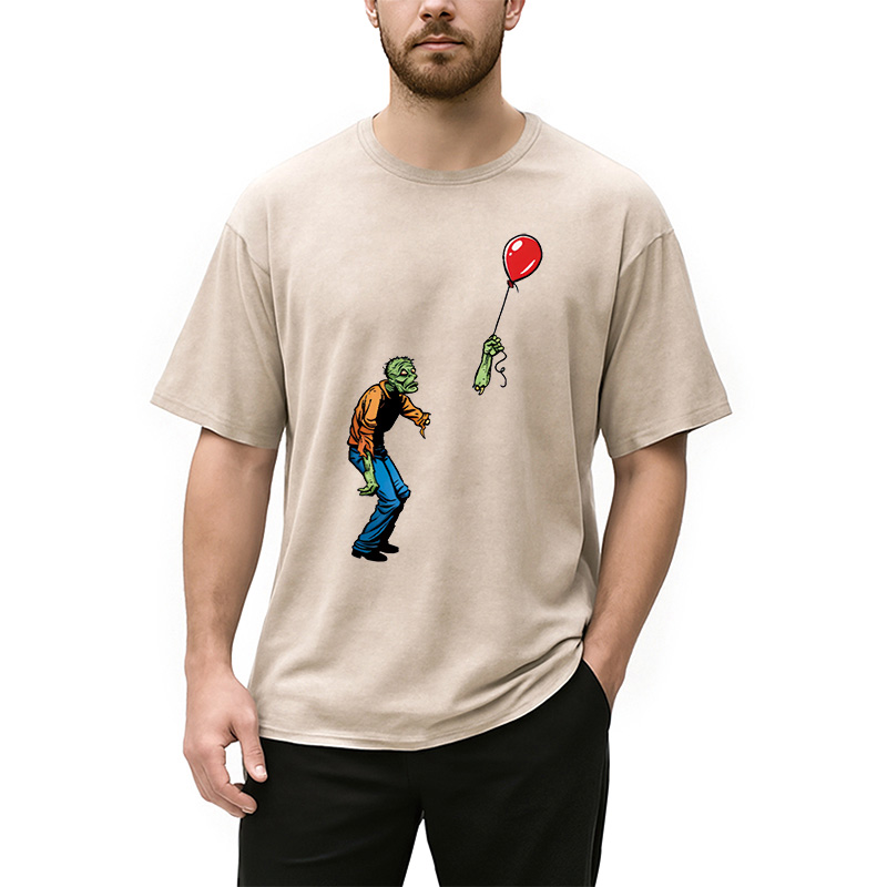 Modecanvas Sad Zombie and Balloon Washed T-Shirt