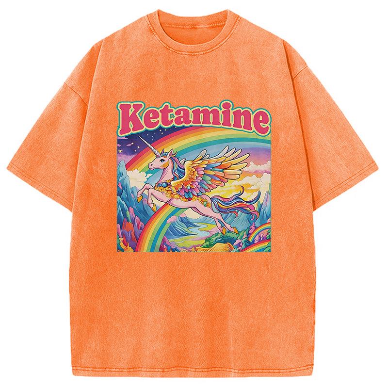Modecanvas Ketamine Rainbow Unicorn Funny Meme DTG Printing Washed T-Shirt