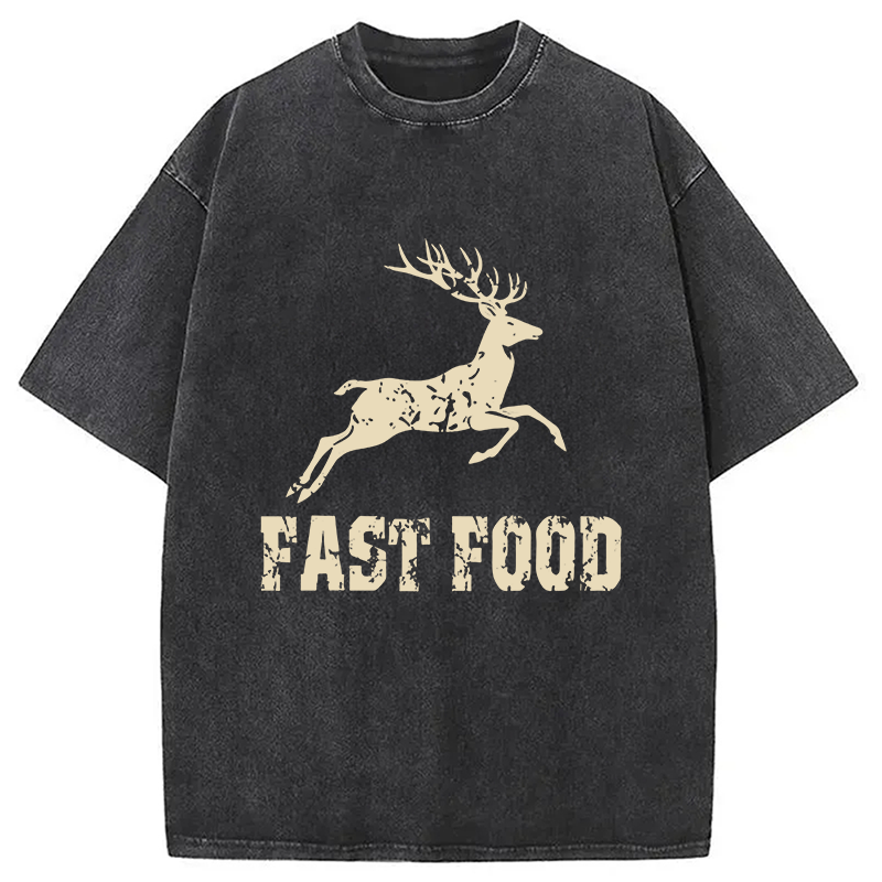 Modecanvas Fast Food Deer DTG Printing Washed T-Shirt-modecanvas