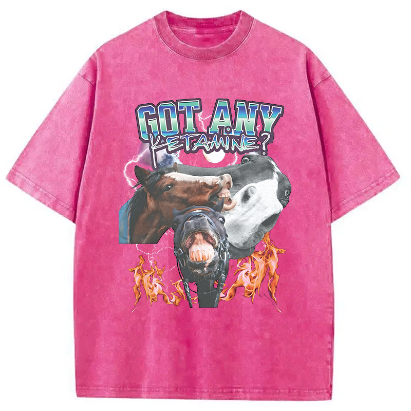 Modecanvas Got Any Ketamine? Funny Horse Meme DTG Printing Washed T-Shirt