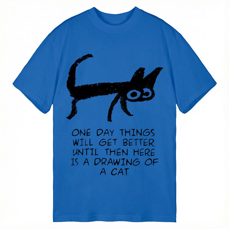 Modecanvas Cat Cheer Up Drawing DTG Printing Classic T-Shirt-modecanvas