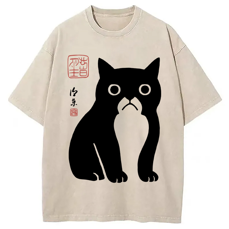 Modecanvas Funny Zen Cat Meme Washed T-Shirt