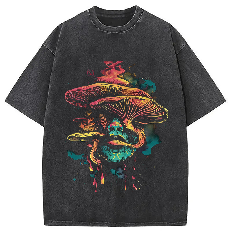 Modecanvas Trippy Mushroom DTG Printing Washed T-Shirt-modecanvas