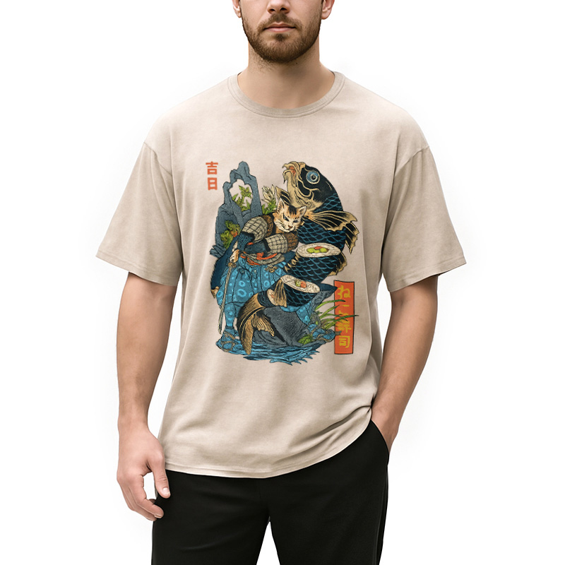 Modecanvas Neko Sushi Washed T-Shirt