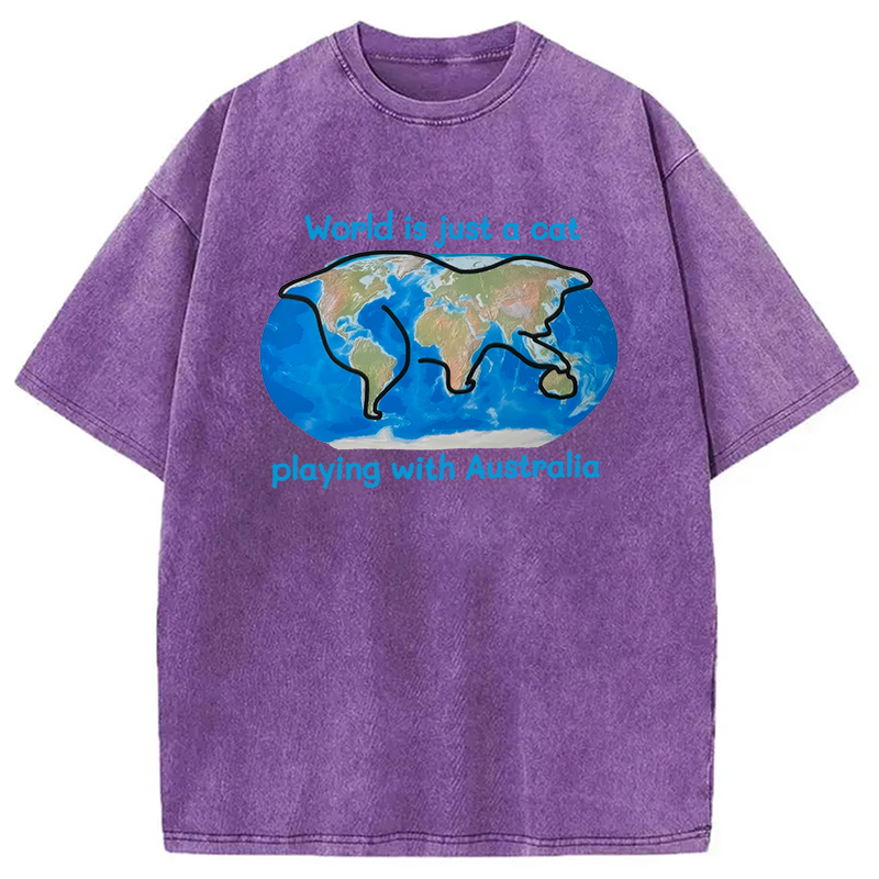 Modecanvas World is Just a Cat DTG Printing Washed T-Shirt