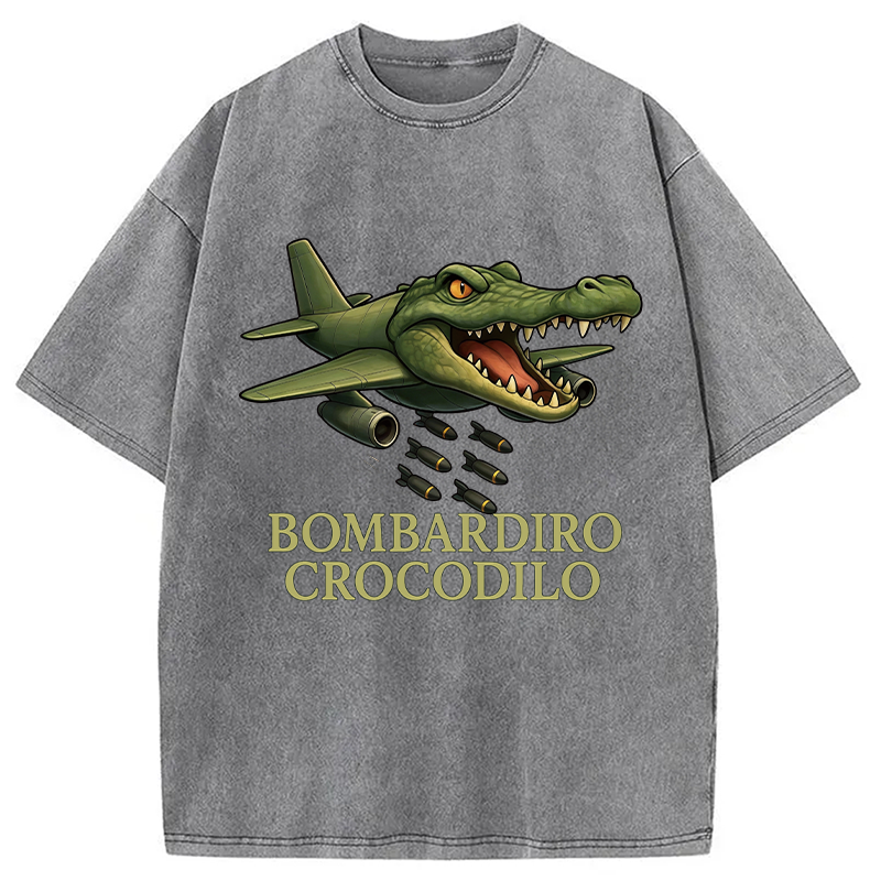 Modecanvas Bombardiro Crocodilo DTG Printing Washed T-Shirt-modecanvas