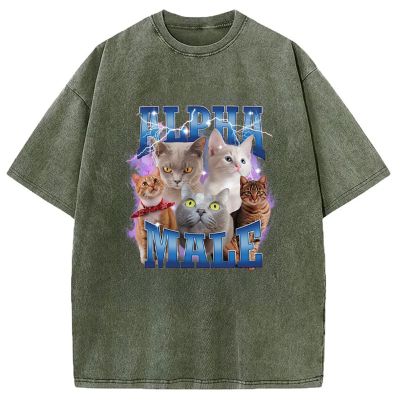 Modecanvas Blue Lightning Alpha Male Washed T-Shirt-modecanvas