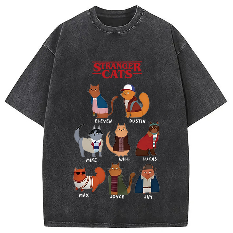 Modecanvas Stranger Cats DTG Printing Washed T-Shirt