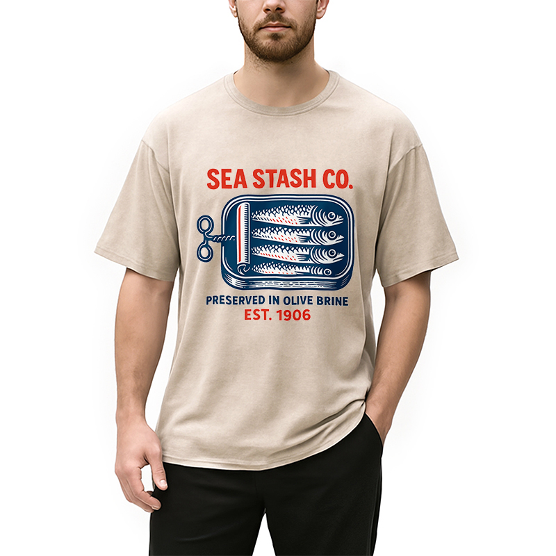 Modecanvas Funny Vintage Sardine Can Washed T-Shirt