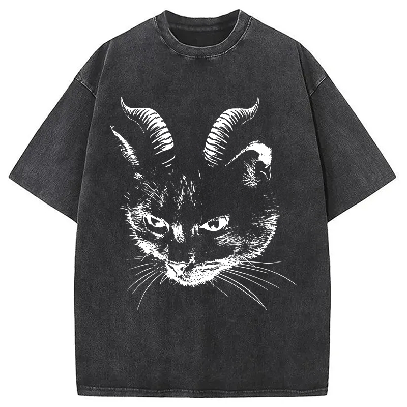 Modecanvas Dark Evil Black Cat Washed T-shirt