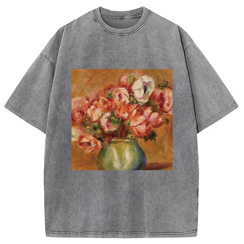 Modecanvas Vintage Flowers DTG Printing Washed T-Shirt