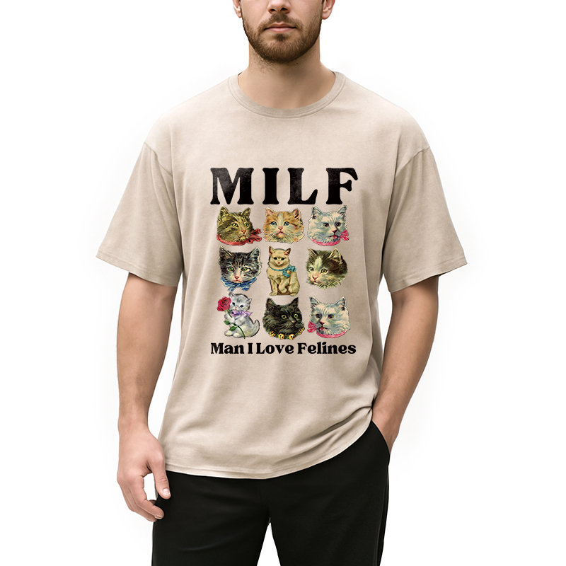 Modecanvas Man I Love Felines DTG Printing Washed T-Shirt