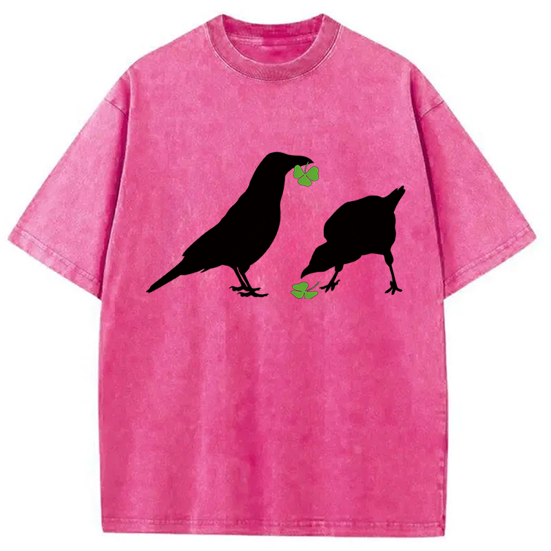 Modecanvas Green Shamrock Crows DTG Printing Washed T-Shirt