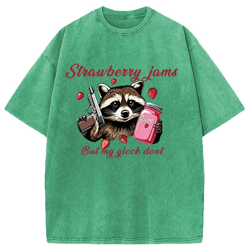 Modecanvas Strawberry Jams Raccoon DTG Printing Washed T-Shirt