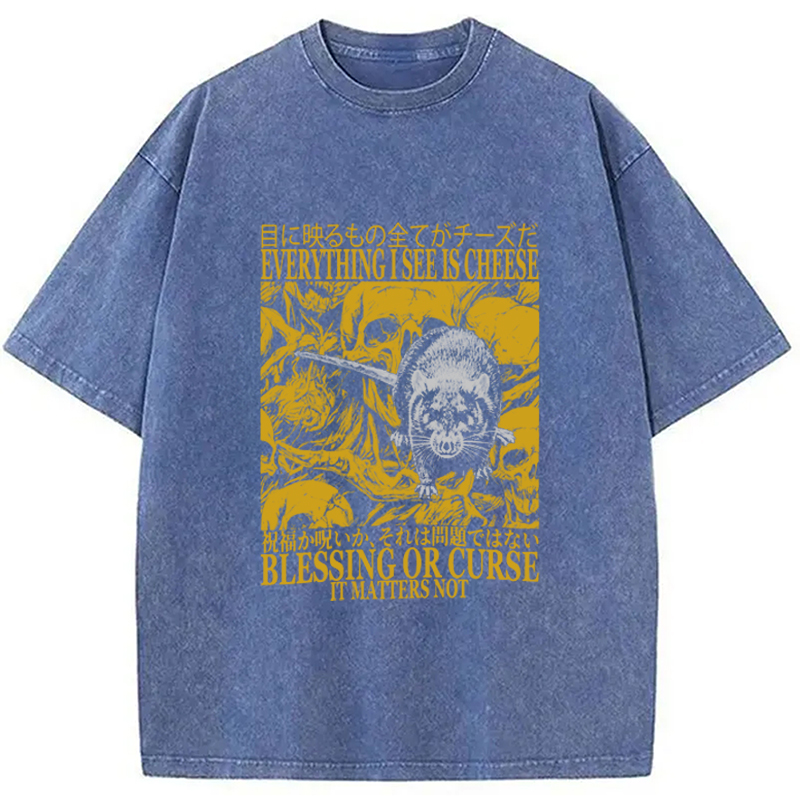Modecanvas Everything I See is Cheese Vintage Japanese Rat Washed T-Shirt