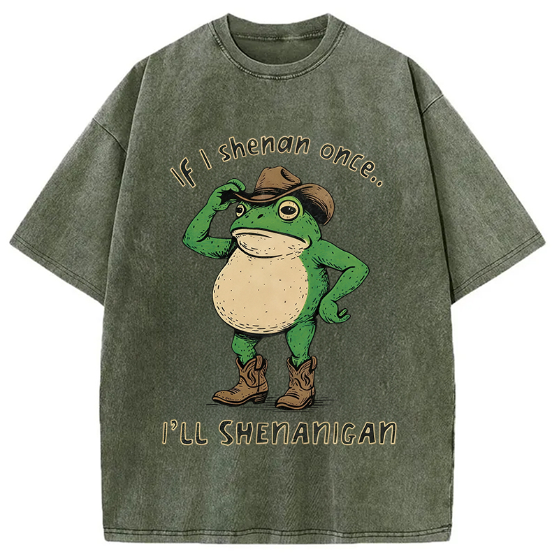 Modecanvas If I Shenan Once Funny Meme Washed T-Shirt-modecanvas