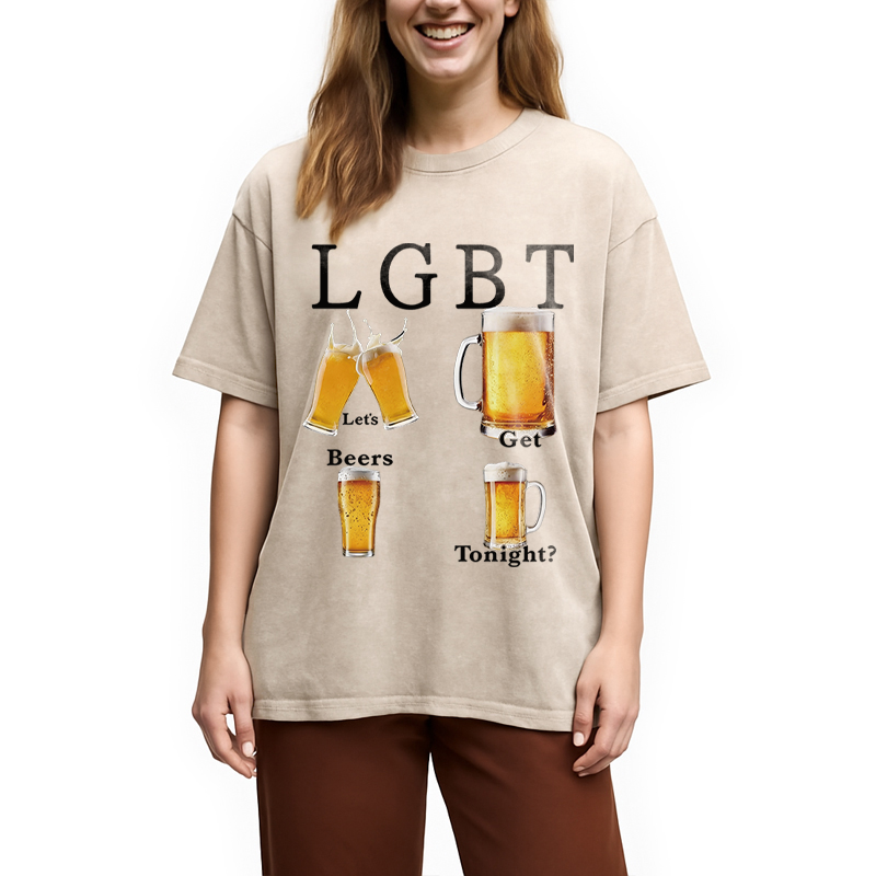 Modecanvas Lets Get Beers DTG Printing Washed T-Shirt-modecanvas