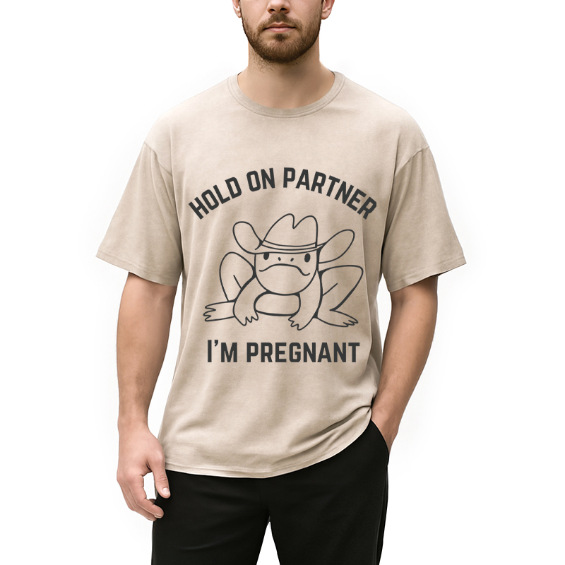 Modecanvas Funny Pregnancy Announcement DTG Printing Washed T-Shirt