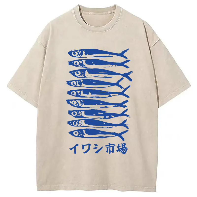 Modecanvas Japanese Sardine Market Washed T-Shirt-modecanvas