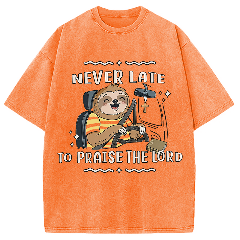 Modecanvas Never Late To Praise The Lord DTG Printing Washed T-Shirt