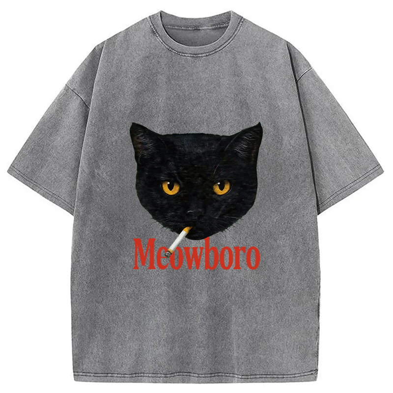 Modecanvas Smoking Black Cat Vintage Washed T-Shirt-modecanvas