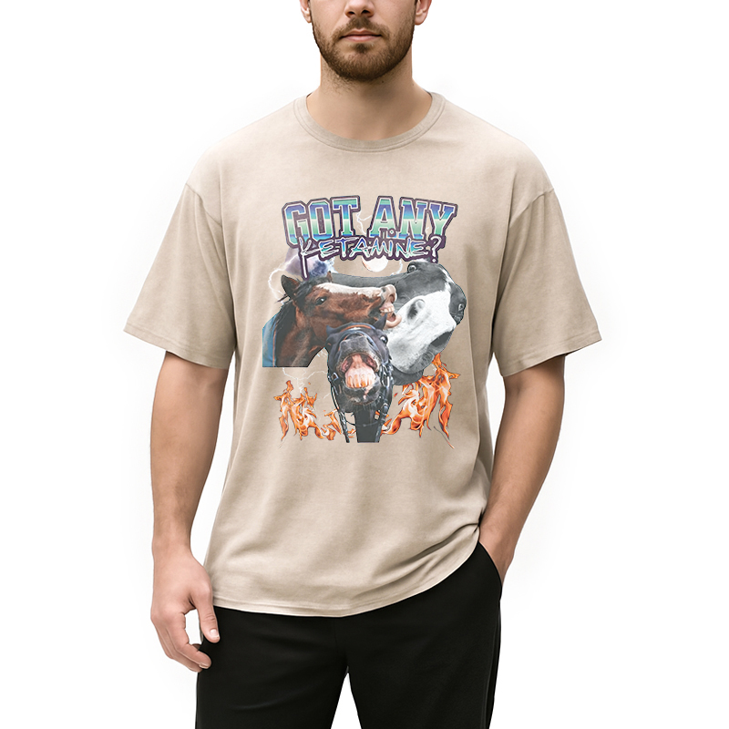 Modecanvas Got Any Ketamine? Funny Horse Meme DTG Printing Washed T-Shirt