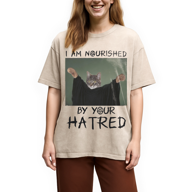 Modecanvas Funny Gothic Cat DTG Printing Washed T-Shirt
