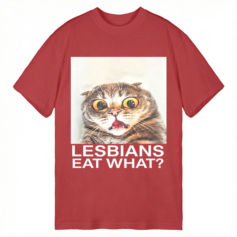Modecanvas Lesbians Eat What? Shocked Cat Meme DTG Printing Classic T-Shirt-modecanvas
